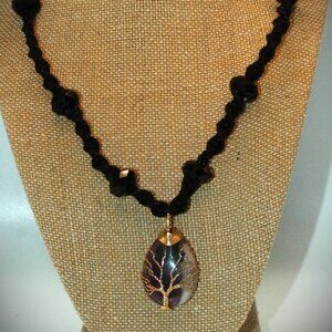 Teardrop Amethyst Gold Toned Tree of Life Pendant on a 20" Black Hemp Necklace